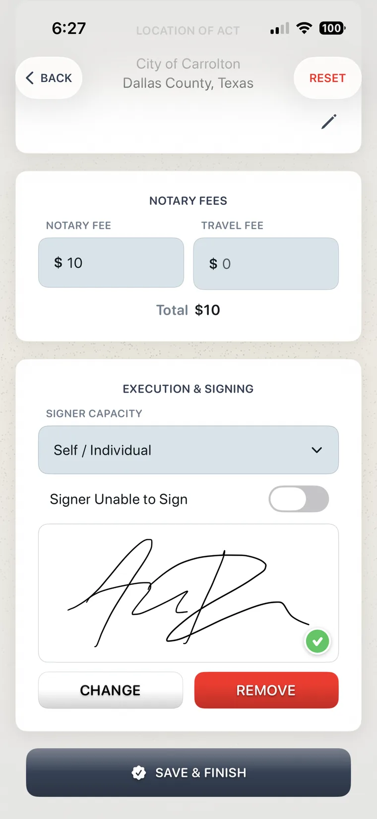 Signature Capture in My Notary Book on iPhone